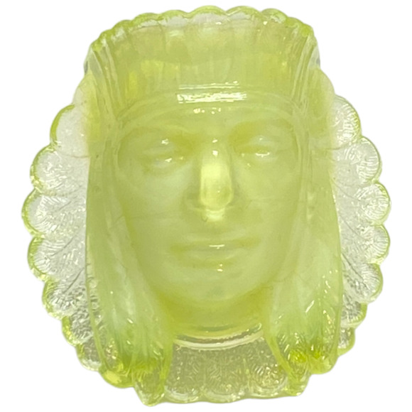 Boyd Glass Indian Head Toothpick Holder 1997 Lemon Custard Vaseline GLOWS  B443 - Picture 2 of 15